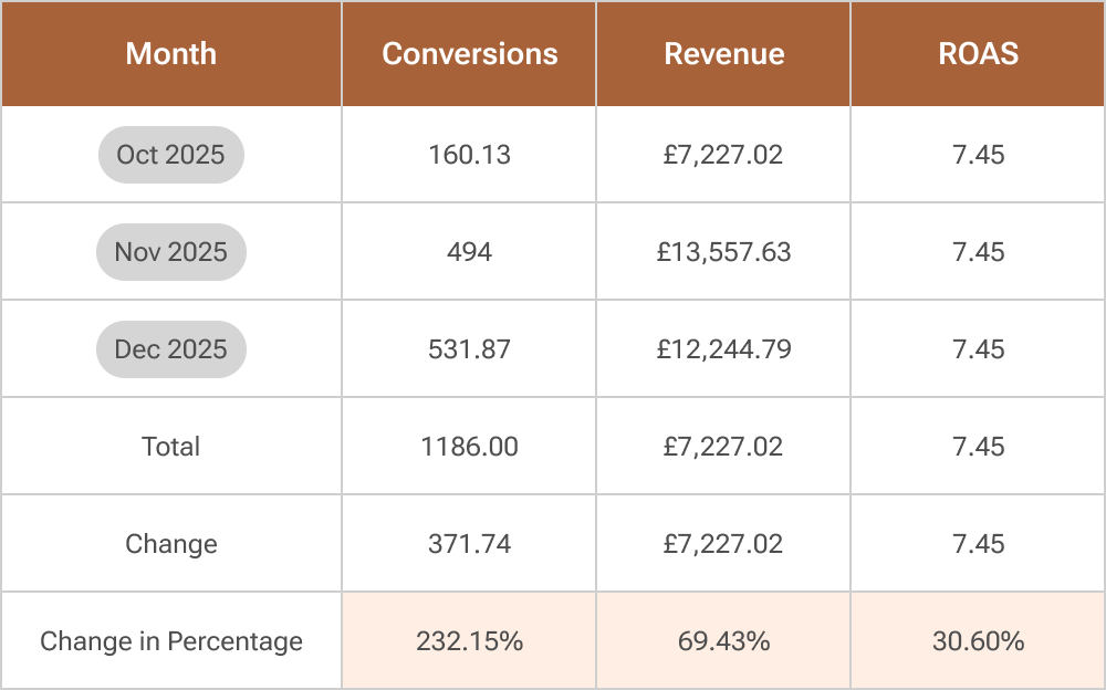 Google Ads Performance table